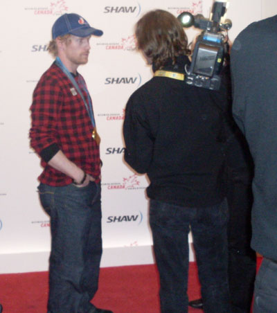 Jon Montgomery Gold Medal for Skeleton at the Canvas Lounge.